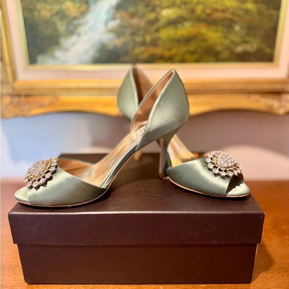 Badgley Mischka Lacie Satin Heels with Sparkling Embellishment - Picture 8 of 9